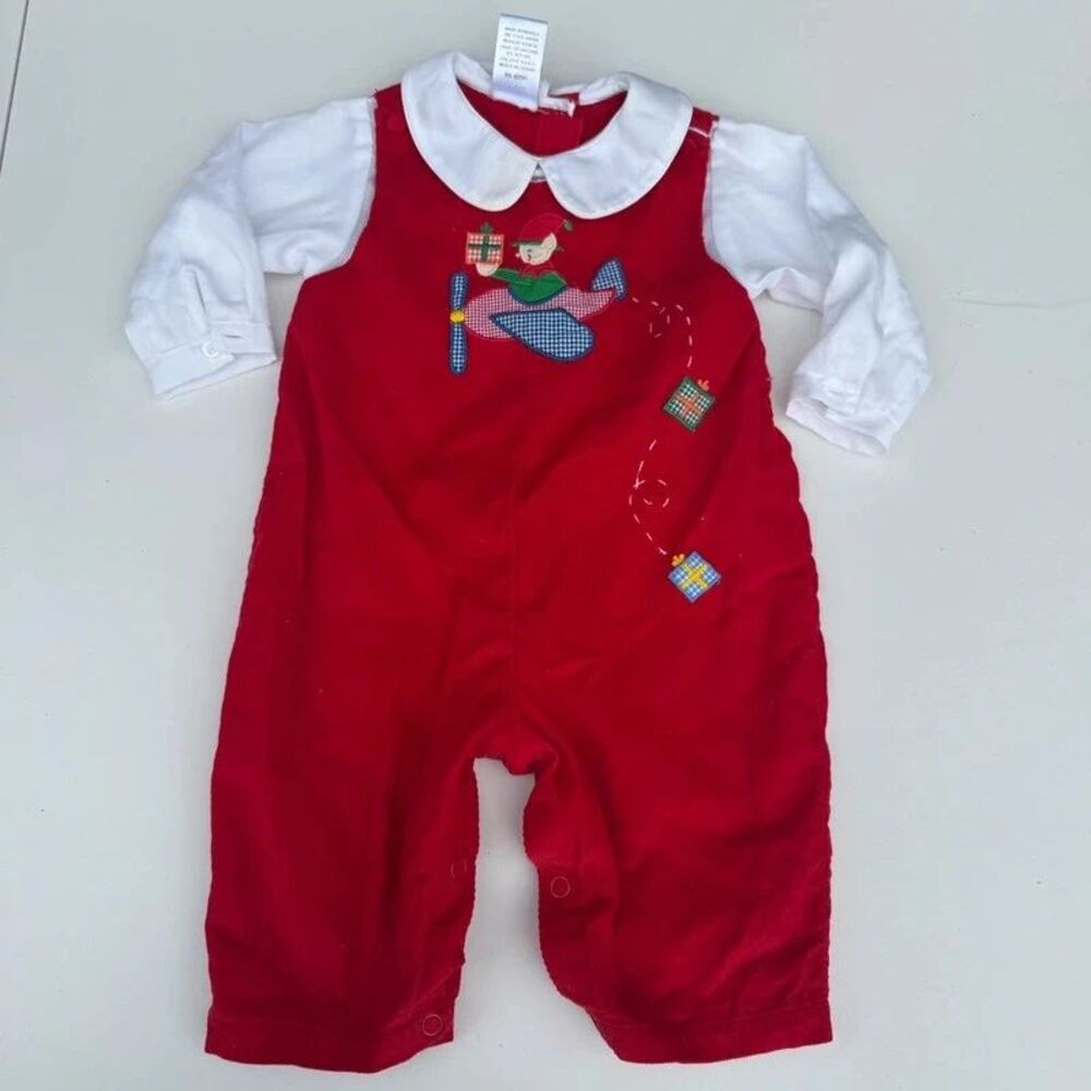 Smocked Baby 6 mos Christmas Elf smocked Romper with Longsleeves